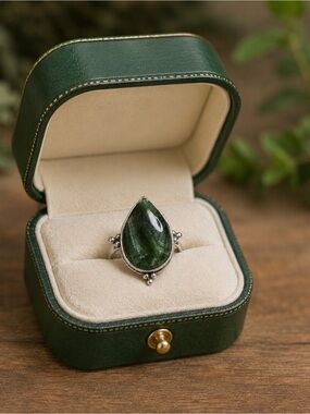 Ring Seraphinite “Angel Crystal” Gemstone 925 Sterling Silver Statement